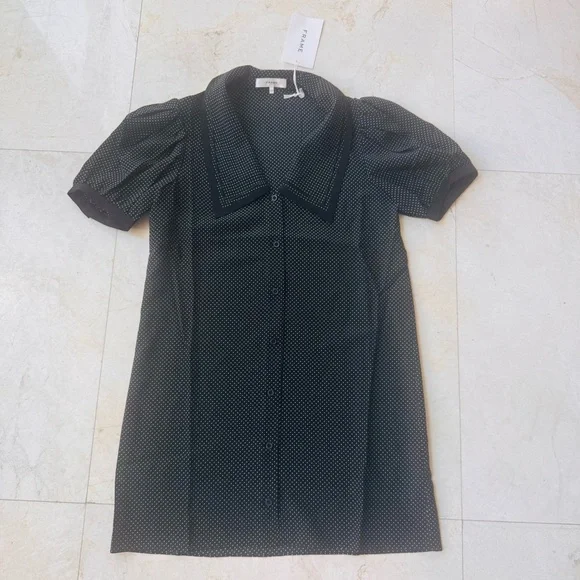 Frame Silk black and white Polka Dot Sailor Mini Dress size S - Picture 5 of 13